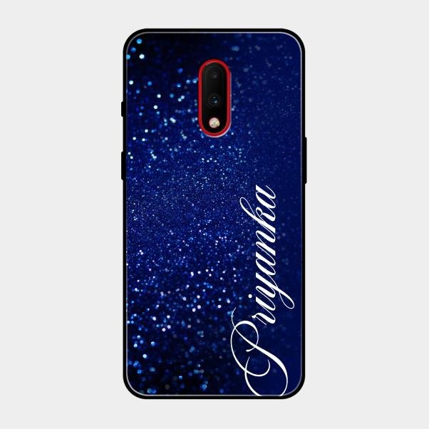 Glitter Customize Glass Case Cover Blue For Oneplus 7