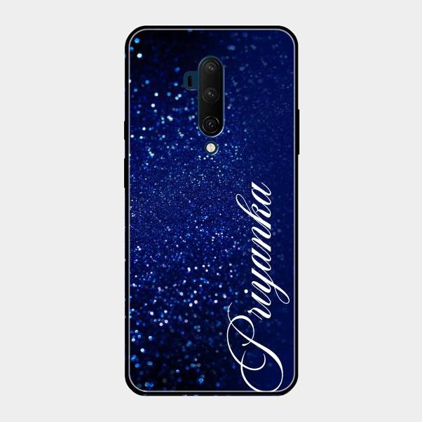 Glitter Customize Glass Case Cover Blue For Oneplus 7T Pro