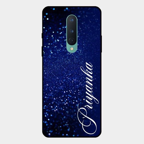 Glitter Customize Glass Case Cover Blue For Oneplus 8