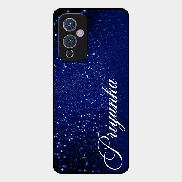 Glitter Customize Glass Case Cover Blue For Oneplus 9 5G