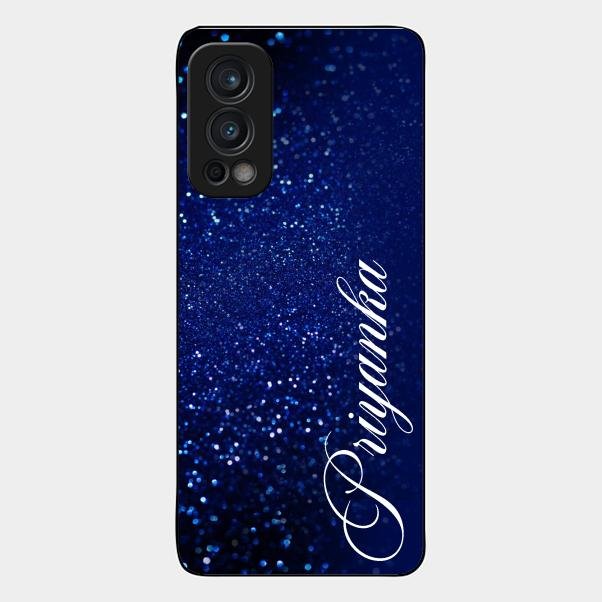 Glitter Customize Glass Case Cover Blue For Oneplus Nord 2 5G