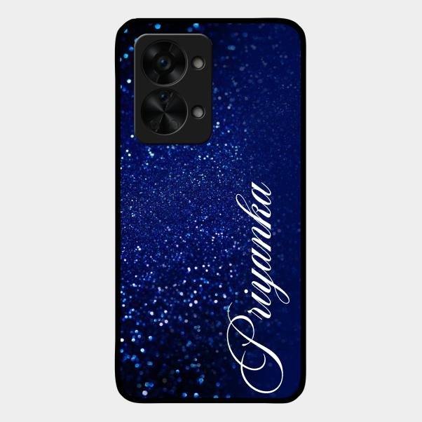 Glitter Customize Glass Case Cover Blue For Oneplus Nord 2T 5G