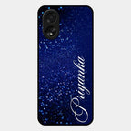Glitter Customize Glass Case Cover Blue For Oppo A38