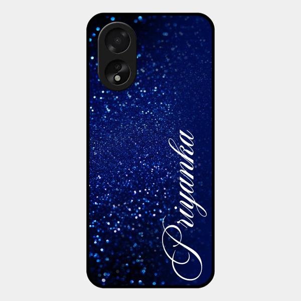 Glitter Customize Glass Case Cover Blue For Oppo A38