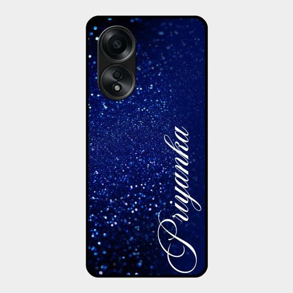 Glitter Customize Glass Case Cover Blue For Oppo A58