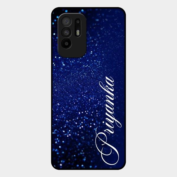 Glitter Customize Glass Case Cover Blue For Oppo F19 Pro Plus 5G