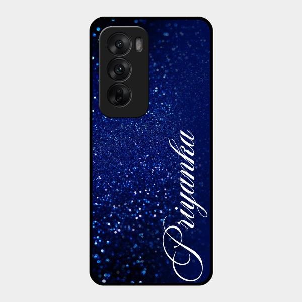 Glitter Customize Glass Case Cover Blue For Oppo Reno 12 5G