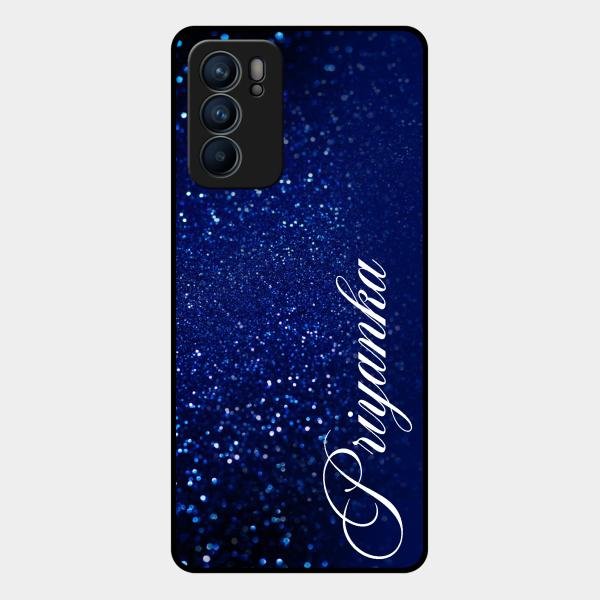 Glitter Customize Glass Case Cover Blue For Oppo Reno 6 5G