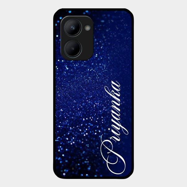 Glitter Customize Glass Case Cover Blue For Realme C33 2023