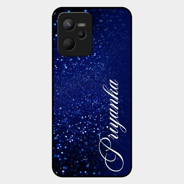 Glitter Customize Glass Case Cover Blue For Realme C35