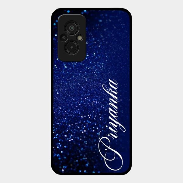 Glitter Customize Glass Case Cover Blue For Redmi 11 Prime 4G