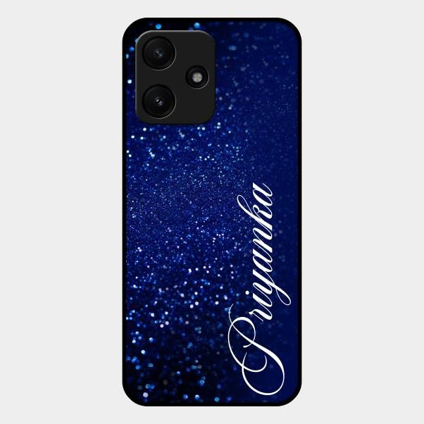 Glitter Customize Glass Case Cover Blue For Redmi 12 5G