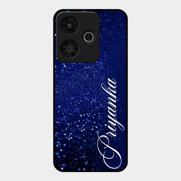 Glitter Customize Glass Case Cover Blue For Redmi 13 5G