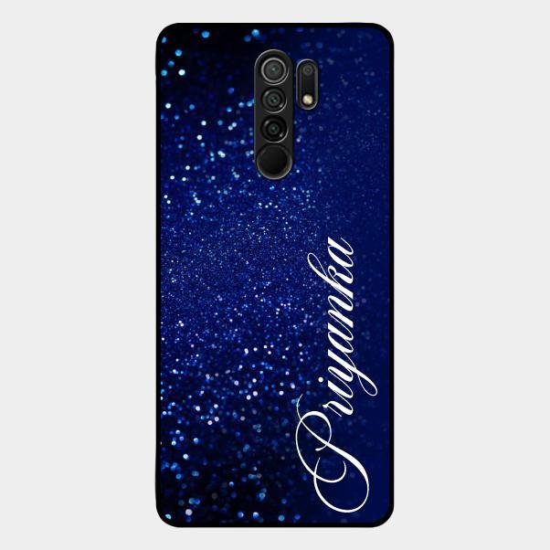 Glitter Customize Glass Case Cover Blue For Redmi 9 Prime