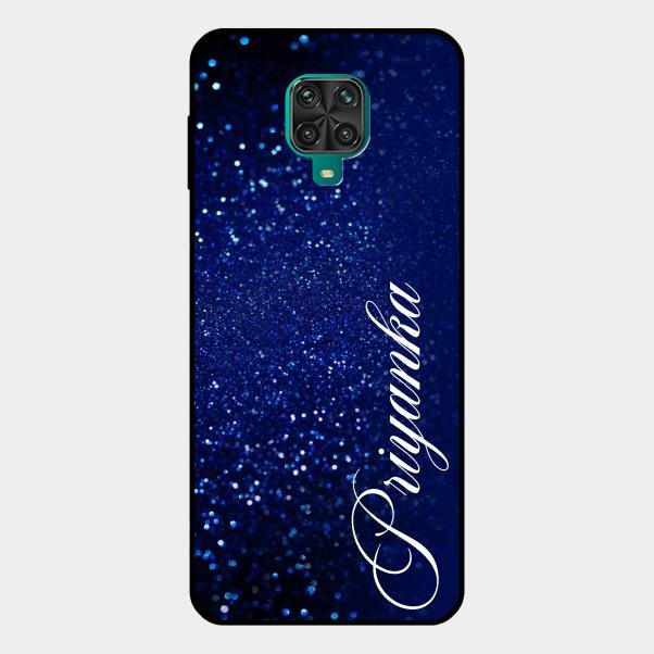 Glitter Customize Glass Case Cover Blue For Redmi Note 10 Lite