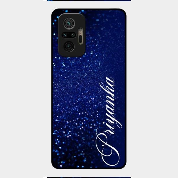 Glitter Customize Glass Case Cover Blue For Redmi Note 10 Pro Max