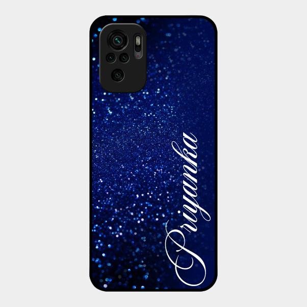 Glitter Customize Glass Case Cover Blue For Redmi Note 10