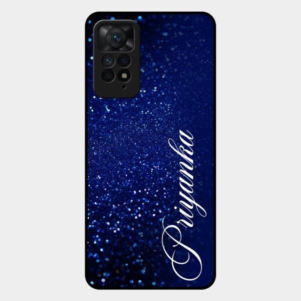 Glitter Customize Glass Case Cover Blue For Redmi Note 11 Pro 5G