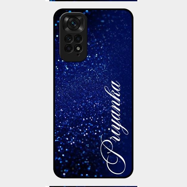 Glitter Customize Glass Case Cover Blue For Redmi Note 11