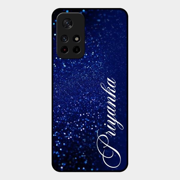Glitter Customize Glass Case Cover Blue For Redmi Note 11T 5G