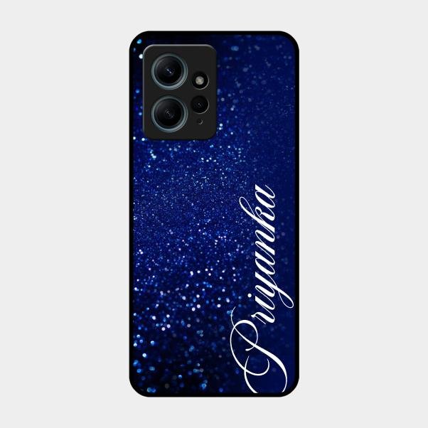 Glitter Customize Glass Case Cover Blue For Redmi Note 12 4G