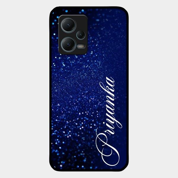 Glitter Customize Glass Case Cover Blue For Redmi Note 12 5G