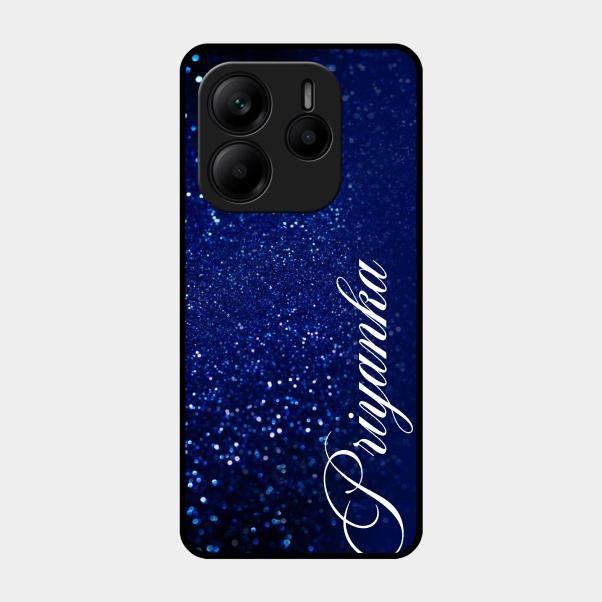 Glitter Customize Glass Case Cover Blue For Redmi Note 14 5G