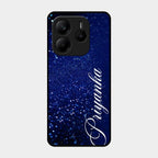Glitter Customize Glass Case Cover Blue For Redmi Note 14 5G