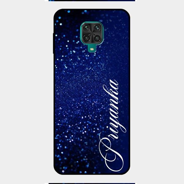 Glitter Customize Glass Case Cover Blue For Redmi Note 9 Pro