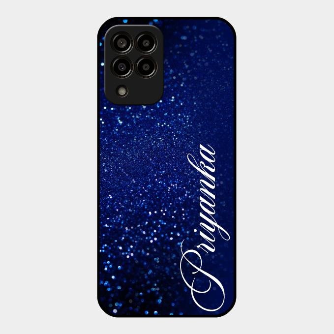 Glitter Customize Glass Case Cover Blue For Samsung Galaxy M33 5G
