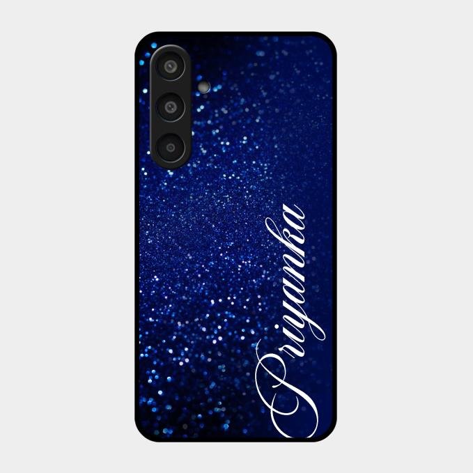 Glitter Customize Glass Case Cover Blue For Samsung Galaxy M35 5G