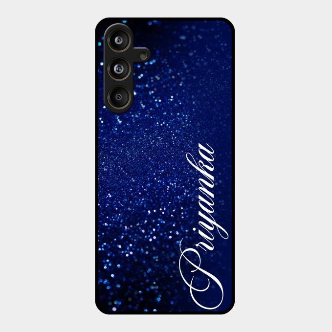 Glitter Customize Glass Case Cover Blue For Samsung Galaxy M55 5G