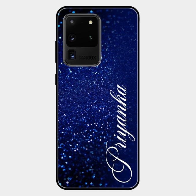 Glitter Customize Glass Case Cover Blue For Samsung Galaxy S20 Ultra
