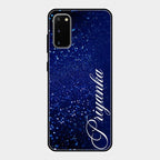 Glitter Customize Glass Case Cover Blue For Samsung Galaxy S20