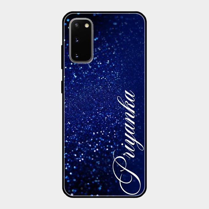 Glitter Customize Glass Case Cover Blue For Samsung Galaxy S20