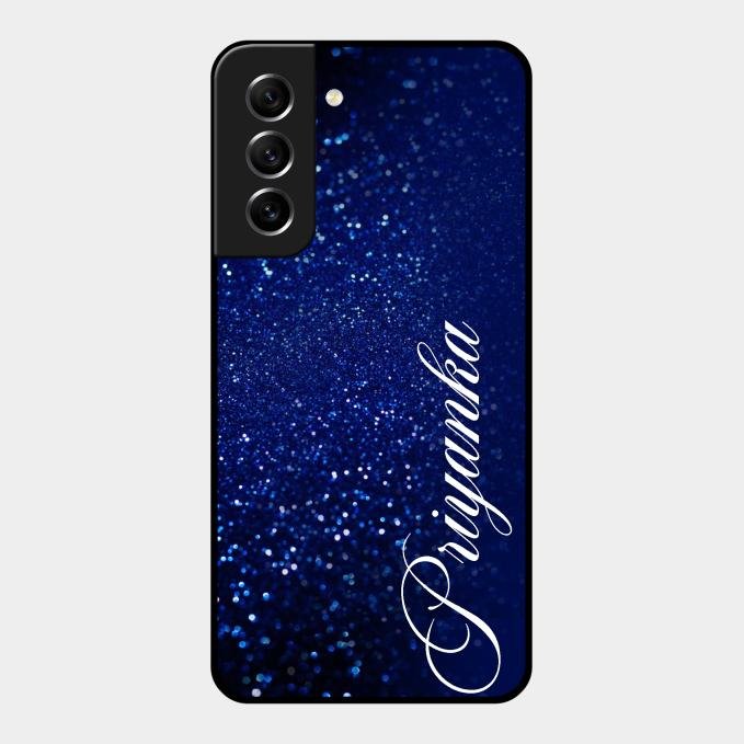 Glitter Customize Glass Case Cover Blue For Samsung Galaxy S21 Fe 5G