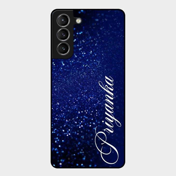 Glitter Customize Glass Case Cover Blue For Samsung Galaxy S21 Plus