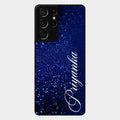 Glitter Customize Glass Case Cover Blue For Samsung Galaxy S21 Ultra