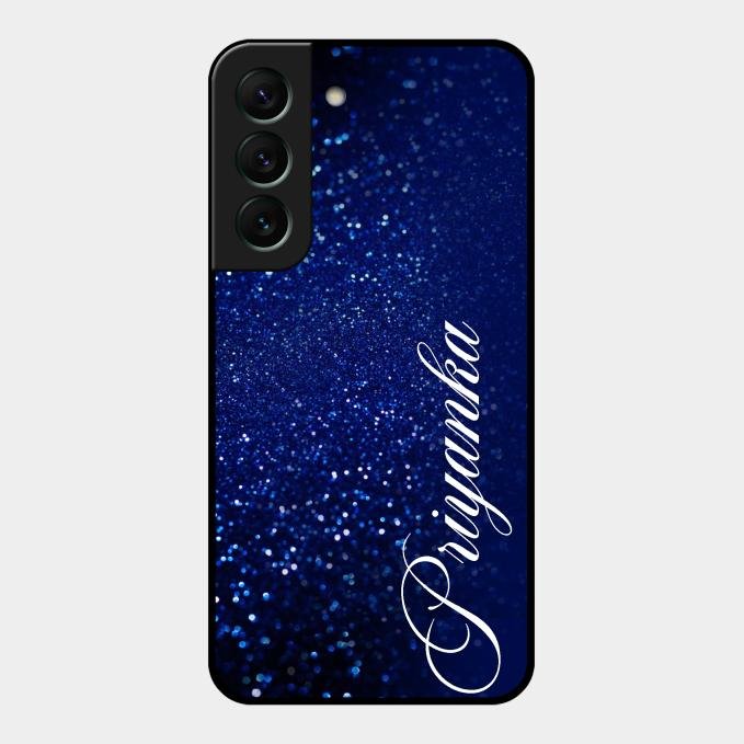 Glitter Customize Glass Case Cover Blue For Samsung Galaxy S22 5G