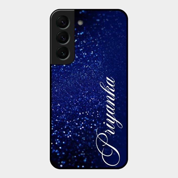 Glitter Customize Glass Case Cover Blue For Samsung Galaxy S22 Plus 5G