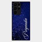 Glitter Customize Glass Case Cover Blue For Samsung Galaxy S22 Ultra 5G