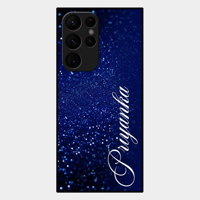 Glitter Customize Glass Case Cover Blue For Samsung Galaxy S22 Ultra 5G