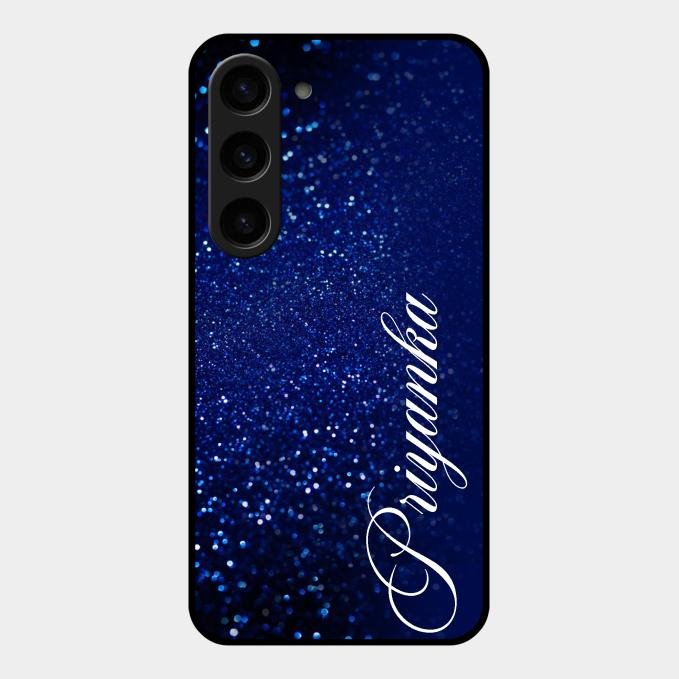 Glitter Customize Glass Case Cover Blue For Samsung Galaxy S23 5G