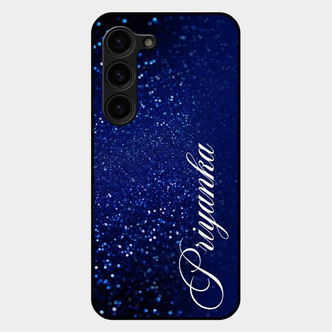 Glitter Customize Glass Case Cover Blue For Samsung Galaxy S23 Plus 5G