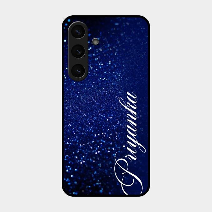 Glitter Customize Glass Case Cover Blue For Samsung Galaxy S25 5G
