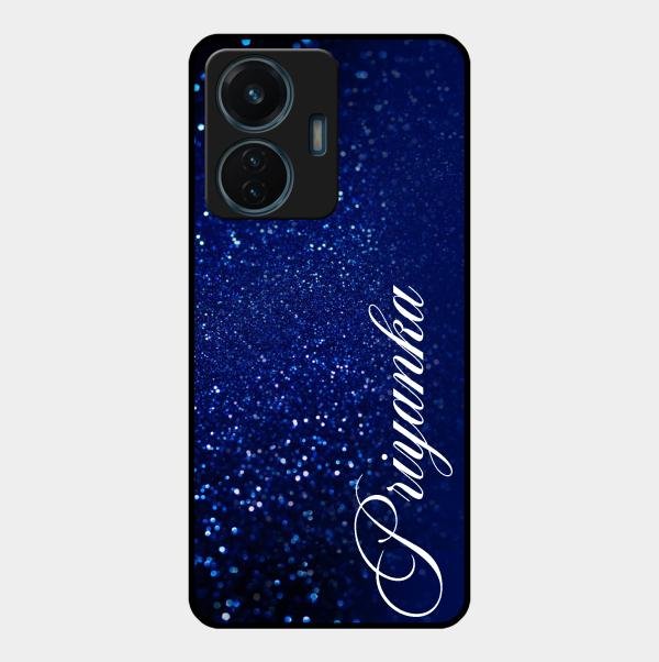 Glitter Customize Glass Case Cover Blue For Vivo T1 44W 4G
