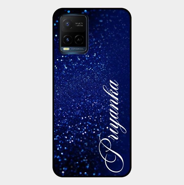Glitter Customize Glass Case Cover Blue For Vivo T1X