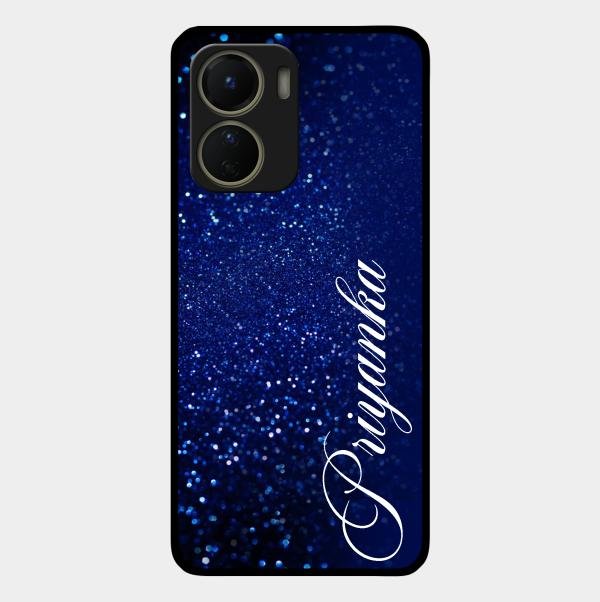 Glitter Customize Glass Case Cover Blue For Vivo T2X 5G