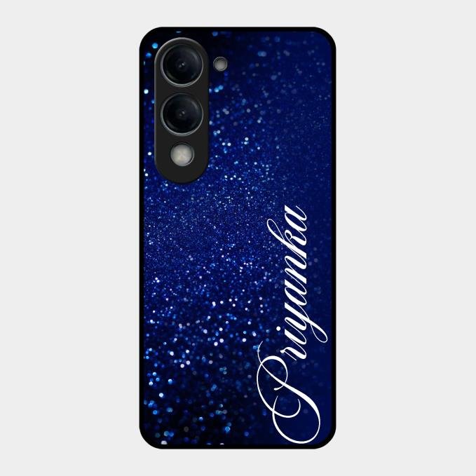 Glitter Customize Glass Case Cover Blue For Vivo T4 Lite 5G