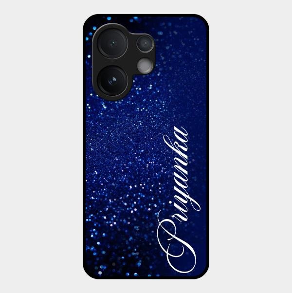 Glitter Customize Glass Case Cover Blue For Vivo T4 Pro 5G